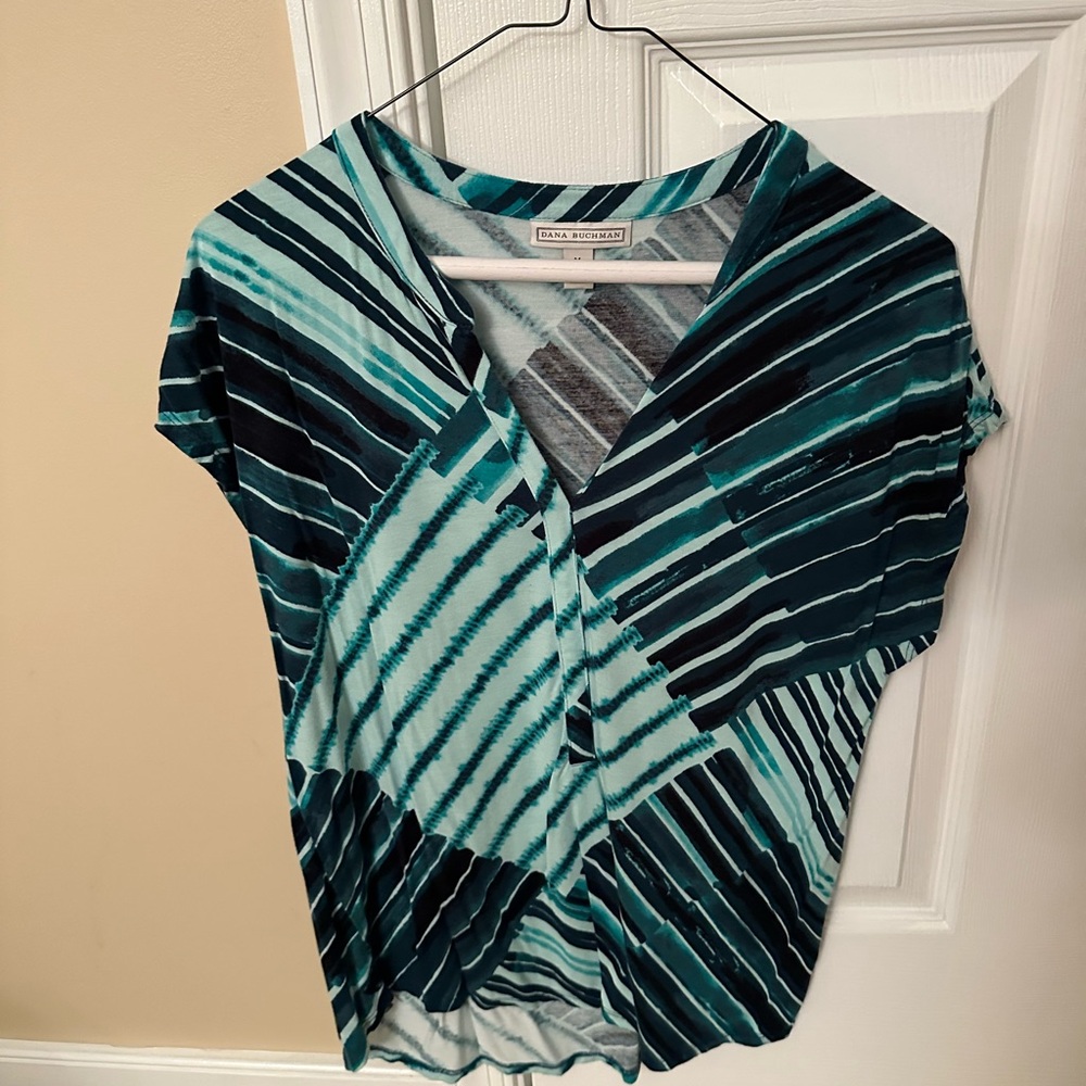 Dana Buchman Women's Teal and Black Striped Top